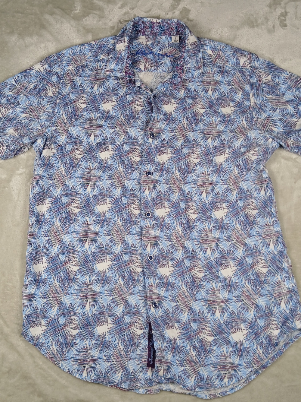 Robert Graham Linen Blend Button Up Shirt S Men's Short Sleeve Leaf Print